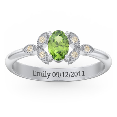 Oval Birthstone Ring With Petal Accents