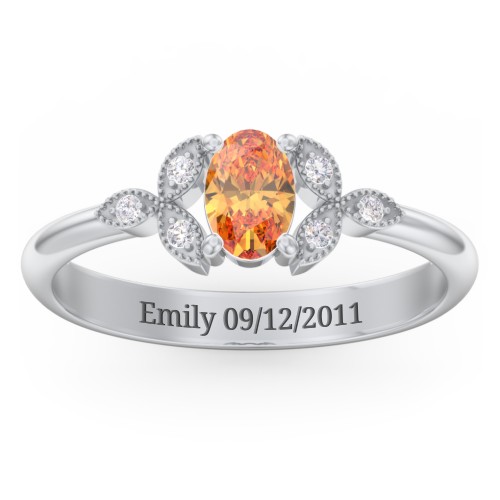 Oval Birthstone Ring With Petal Accents