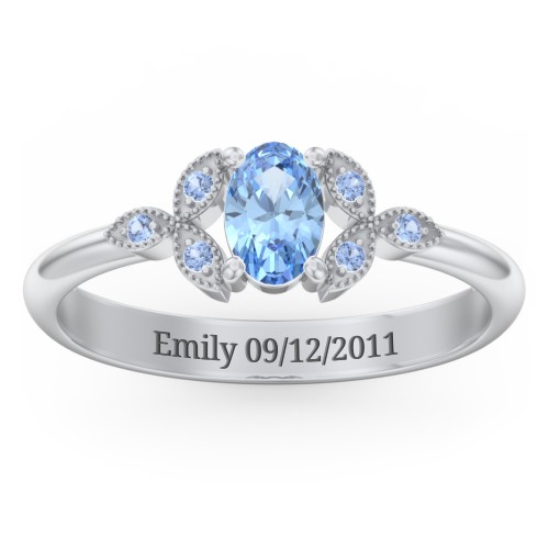 Oval Birthstone Ring With Petal Accents