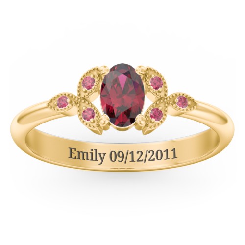 Oval Birthstone Ring With Petal Accents – 18K Gold Plated Silver with Ruby and Red Premium Zirconia