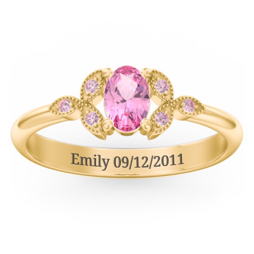 Oval Birthstone Ring With Petal Accents