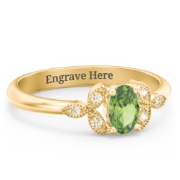 Oval Birthstone Ring With Petal Accents in 18K Gold Plated Silver with Peridot and Fancy Yellow Premium Zirconia