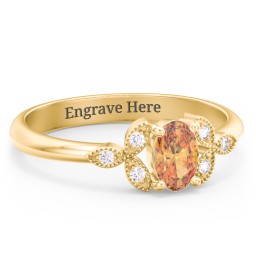 Oval Birthstone Ring With Petal Accents in 18K Gold Plated Silver with Citrine and White Premium Zirconia