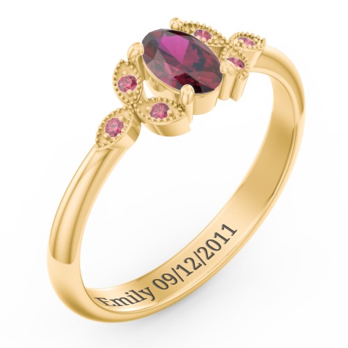Oval Birthstone Ring With Petal Accents – 18K Gold Plated Silver with Ruby and Red Premium Zirconia