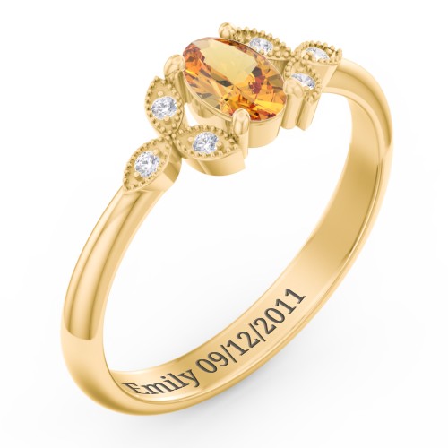 Oval Birthstone Ring With Petal Accents – 18K Gold Plated Silver with Citrine and White Premium Zirconia