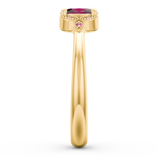 Oval Birthstone Ring With Petal Accents – 18K Gold Plated Silver with Ruby and Red Premium Zirconia