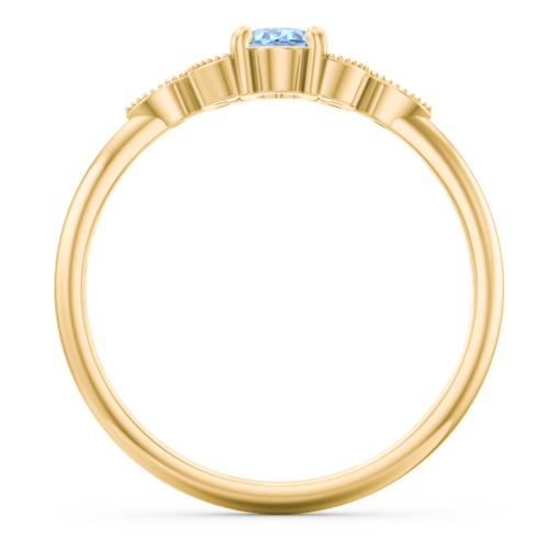 Oval Birthstone Ring With Petal Accents – 18K Gold Plated Silver with Blue Topaz and Fancy Blue Premium Zirconia