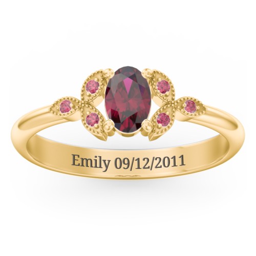 Oval Birthstone Ring With Petal Accents – 18K Gold Plated Silver with Ruby and Red Premium Zirconia