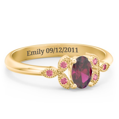 Oval Birthstone Ring With Petal Accents – 18K Gold Plated Silver with Ruby and Red Premium Zirconia