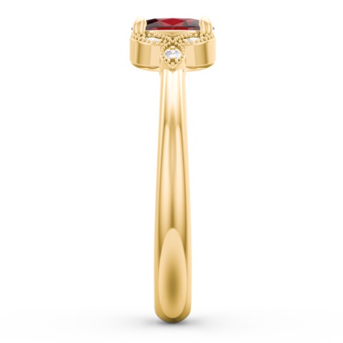 Oval Birthstone Ring With Petal Accents – 10K Yellow Gold with Garnet and White Premium Zirconia