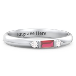 Stackable East-West Baguette Ring with Accents in 925 Sterling Silver
