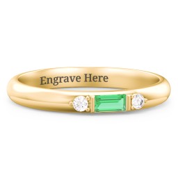 Stackable East-West Baguette Ring with Accents in 10K Solid Yellow Gold with Emerald and White Premium Zirconia