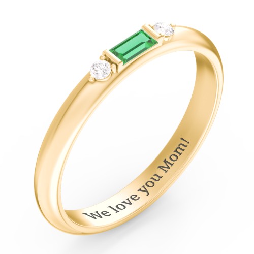 Stackable East-West Baguette Ring with Accents – 10K Yellow Gold with Emerald and White Premium Zirconia