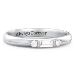 Stackable East-West Baguette Ring with Accents in 925 Sterling Silver with Diamond