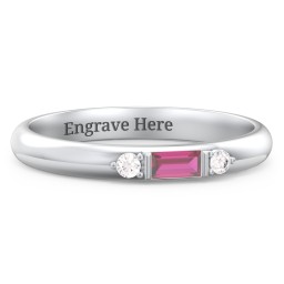 Stackable East-West Baguette Ring with Accents in 925 Sterling Silver with Ruby and White Premium Zirconia