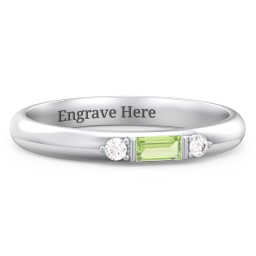 Stackable East-West Baguette Ring with Accents in 925 Sterling Silver with Peridot and White Premium Zirconia