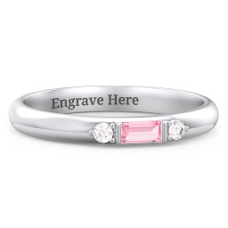 Stackable East-West Baguette Ring with Accents in 925 Sterling Silver with Pink Tourmaline and White Premium Zirconia