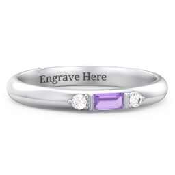 Stackable East-West Baguette Ring with Accents in 925 Sterling Silver with Amethyst and White Premium Zirconia