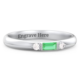 Stackable East-West Baguette Ring with Accents in 925 Sterling Silver with Emerald and White Premium Zirconia