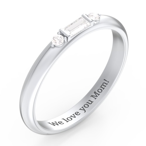 Stackable East-West Baguette Ring with Accents – Sterling Silver with Diamond