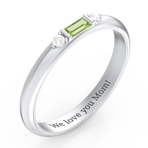 Stackable East-West Baguette Ring with Accents – Sterling Silver with Peridot and White Premium Zirconia