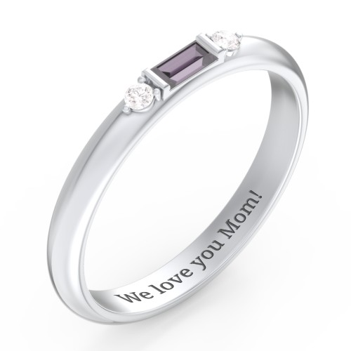 Stackable East-West Baguette Ring with Accents – Sterling Silver with Alexandrite and White Premium Zirconia