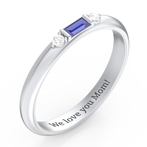 Stackable East-West Baguette Ring with Accents – Sterling Silver with Blue Sapphire and White Premium Zirconia
