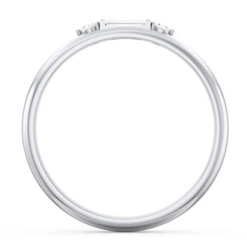 Stackable East-West Baguette Ring with Accents – Sterling Silver with Cubic Zirconia and White Premium Zirconia
