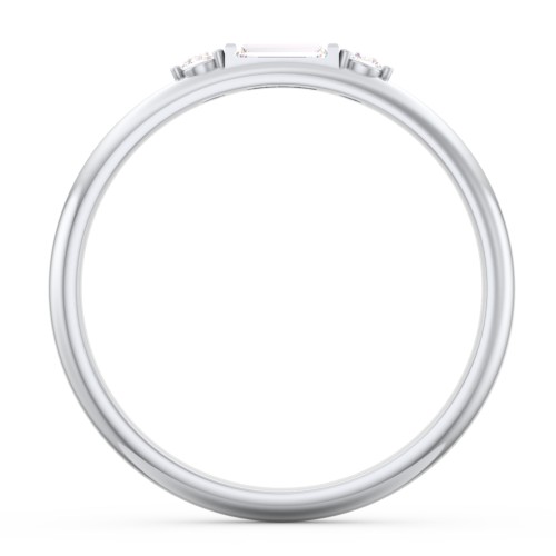 Stackable East-West Baguette Ring with Accents – Sterling Silver with Diamond