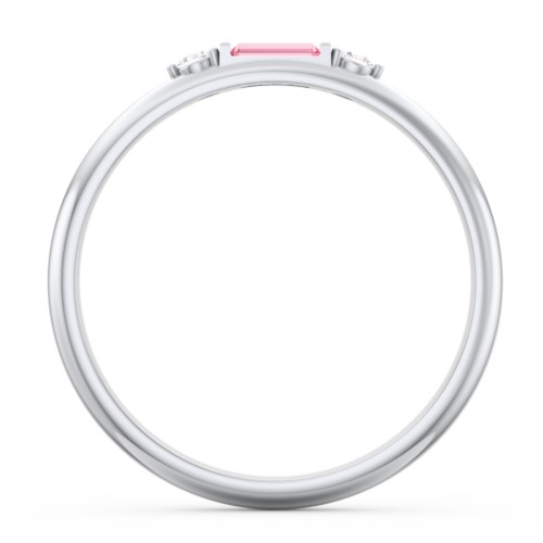 Stackable East-West Baguette Ring with Accents – Sterling Silver with Pink Tourmaline and White Premium Zirconia