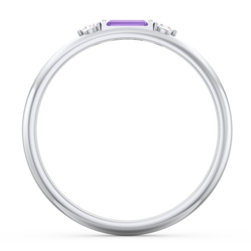 Stackable East-West Baguette Ring with Accents – Sterling Silver with Amethyst and White Premium Zirconia