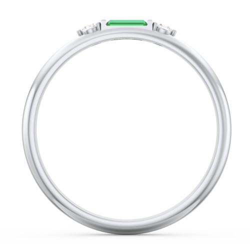 Stackable East-West Baguette Ring with Accents – Sterling Silver with Emerald and White Premium Zirconia