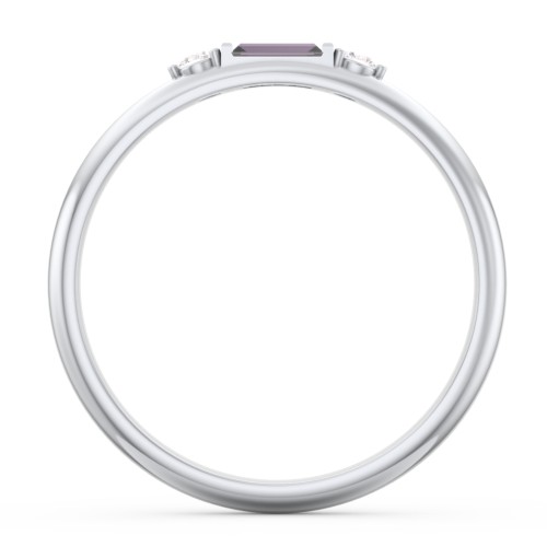 Stackable East-West Baguette Ring with Accents – Sterling Silver with Alexandrite and White Premium Zirconia