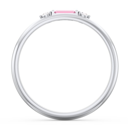 Stackable East-West Baguette Ring with Accents – Sterling Silver with Pink Tourmaline and White Premium Zirconia