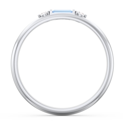 Stackable East-West Baguette Ring with Accents – Sterling Silver with Blue Topaz and White Premium Zirconia