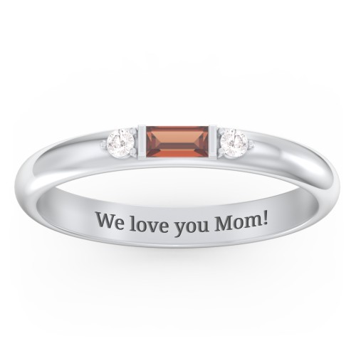 Stackable East-West Baguette Ring with Accents – Sterling Silver with Garnet and White Premium Zirconia