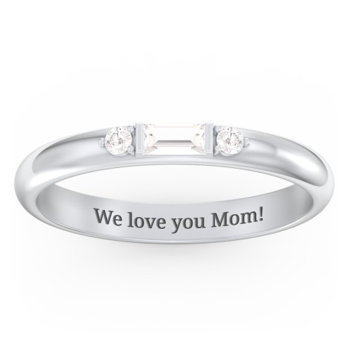 Stackable East-West Baguette Ring with Accents – Sterling Silver with Cubic Zirconia and White Premium Zirconia