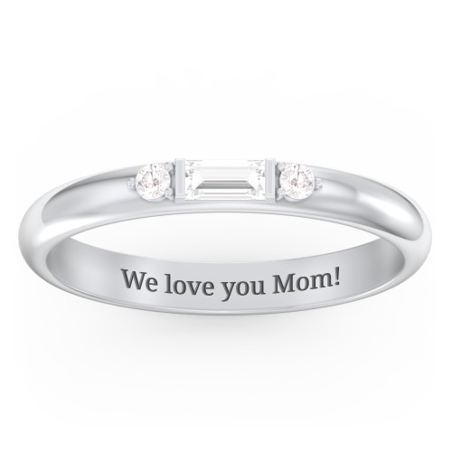 Stackable East-West Baguette Ring with Accents – Sterling Silver with Diamond