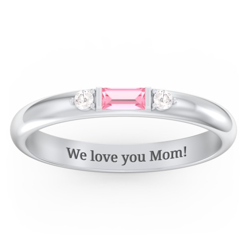 Stackable East-West Baguette Ring with Accents – Sterling Silver with Pink Tourmaline and White Premium Zirconia