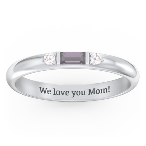 Stackable East-West Baguette Ring with Accents – Sterling Silver with Alexandrite and White Premium Zirconia