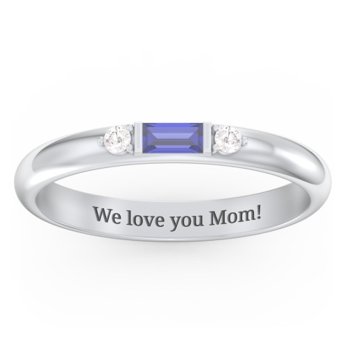 Stackable East-West Baguette Ring with Accents – Sterling Silver with Blue Sapphire and White Premium Zirconia