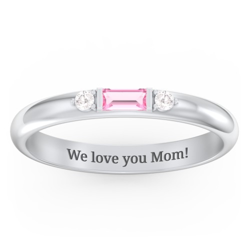 Stackable East-West Baguette Ring with Accents – Sterling Silver with Pink Tourmaline and White Premium Zirconia