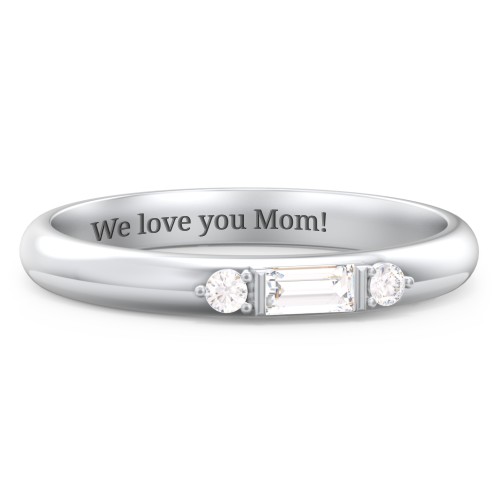 Stackable East-West Baguette Ring with Accents – Sterling Silver with Diamond
