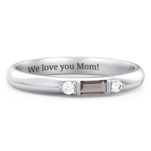 Stackable East-West Baguette Ring with Accents – Sterling Silver with Smokey Quartz and White Premium Zirconia