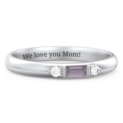 Stackable East-West Baguette Ring with Accents – Sterling Silver with Alexandrite and White Premium Zirconia