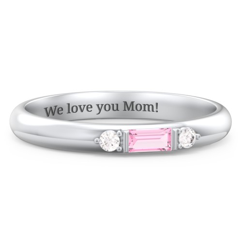 Stackable East-West Baguette Ring with Accents – Sterling Silver with Pink Tourmaline and White Premium Zirconia