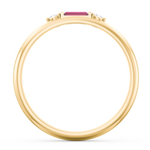 Stackable East-West Baguette Ring with Accents – 10K Yellow Gold with Ruby and White Premium Zirconia