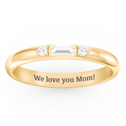 Stackable East-West Baguette Ring with Accents – 10K Yellow Gold with White Sapphire and White Premium Zirconia