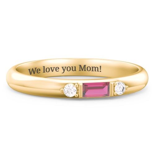 Stackable East-West Baguette Ring with Accents – 10K Yellow Gold with Ruby and White Premium Zirconia