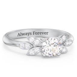 Round Birthstone Ring With Petal Accents